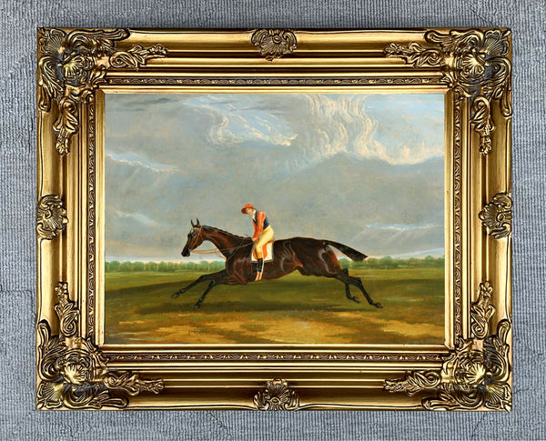 Fine Oleograph on Canvas - Portrait of a Jockey Riding a Chestnut Horse