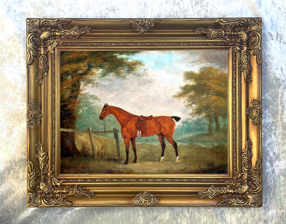 Oleograph on Canvas of "A Bay Horse Tethered"