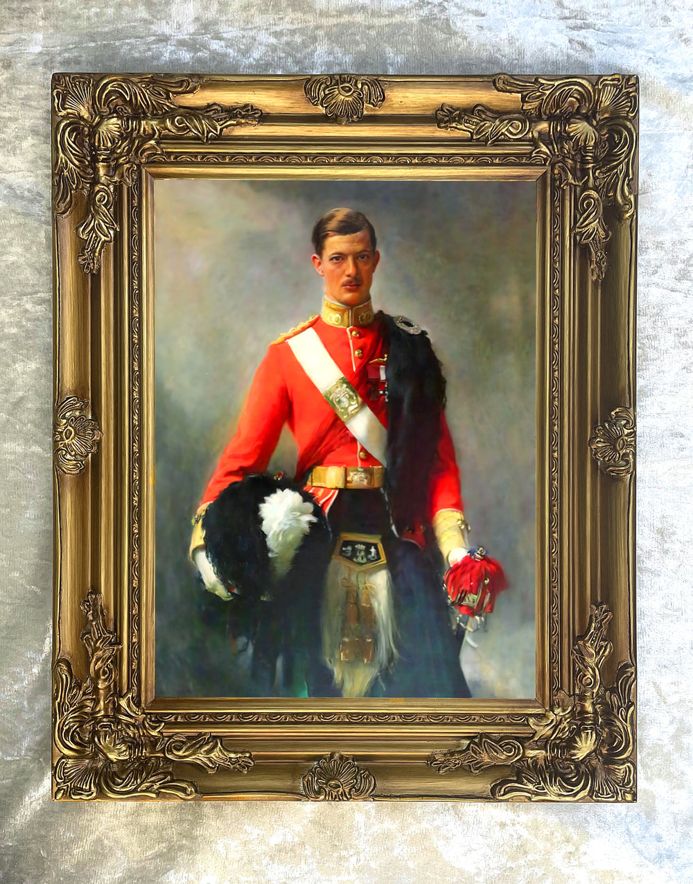 Exquisite Oleograph on Canvas - Portrait of an Officer of the Highlander Regiment