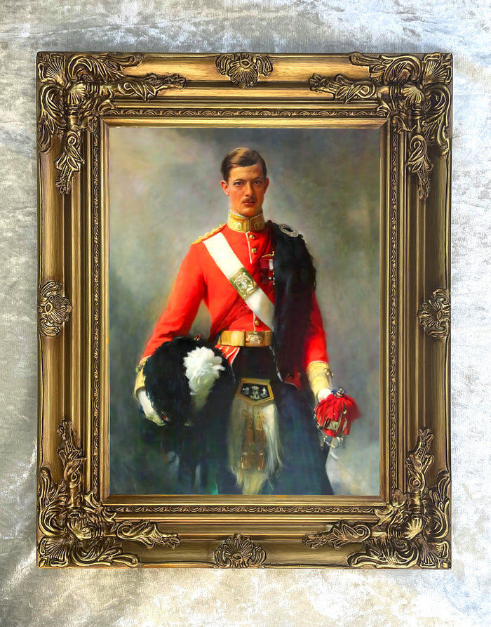 Exquisite Oleograph on Canvas - Portrait of an Officer of the Highlander Regiment