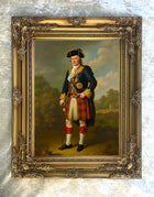 Exquisite Oleograph on Canvas - Portrait of a Highlander in full Tartan Uniform
