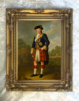 Exquisite Oleograph on Canvas - Portrait of a Highlander in full Tartan Uniform