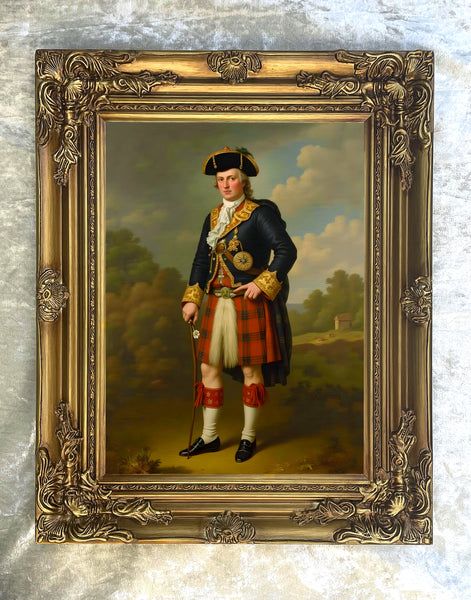 Exquisite Oleograph on Canvas - Portrait of a Highlander in full Tartan Uniform