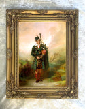 Exquisite Oleograph on Canvas - Portrait of a Scottish Piper in full Tartan