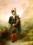Exquisite Oleograph on Canvas - Portrait of a Scottish Piper in full Tartan