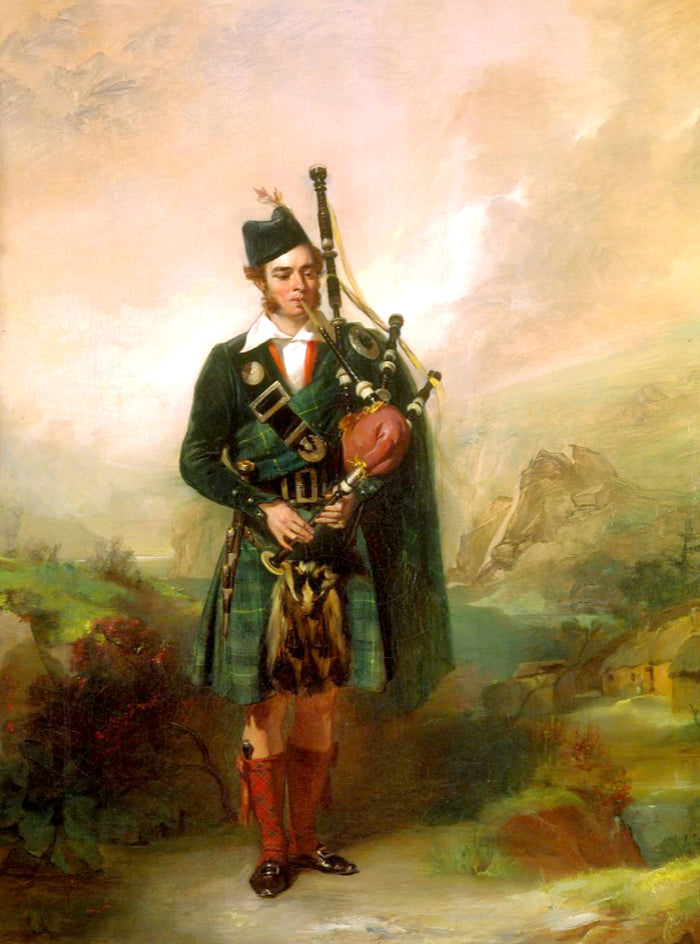 Exquisite Oleograph on Canvas - Portrait of a Scottish Piper in full Tartan