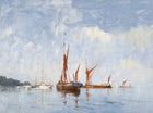 Gilt Framed Oleograph of Barges on the Orwell after Seago