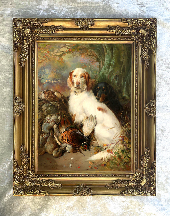 Fine Oleograph on Canvas of a Pair of Setters with Game