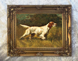 Fine Framed Oleograph of a Setter on Point in a Woodland Landscape