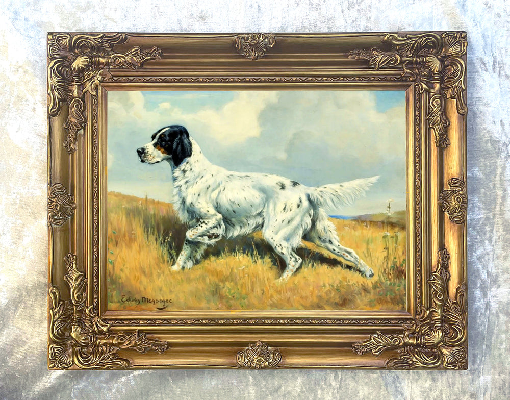 Gilt Framed Oleograph of  an English Setter in a Moorland Landscape
