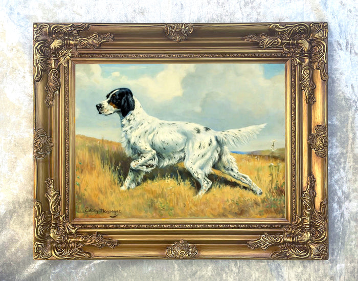Gilt Framed Oleograph of  an English Setter in a Moorland Landscape