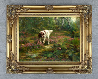 Gilt Framed Oleograph of a Setter in Woodland aft. Rosseau