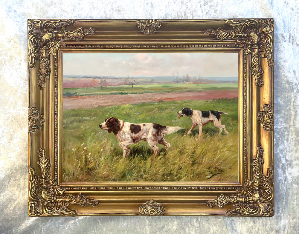 Fine Oleograph on Canvas - An English Setter & Pointer in the Field - aft Eugene Petit