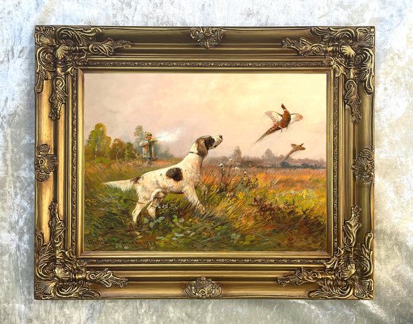 Fine Oleograph on Canvas - English Setter "The Pheasant Hunt"