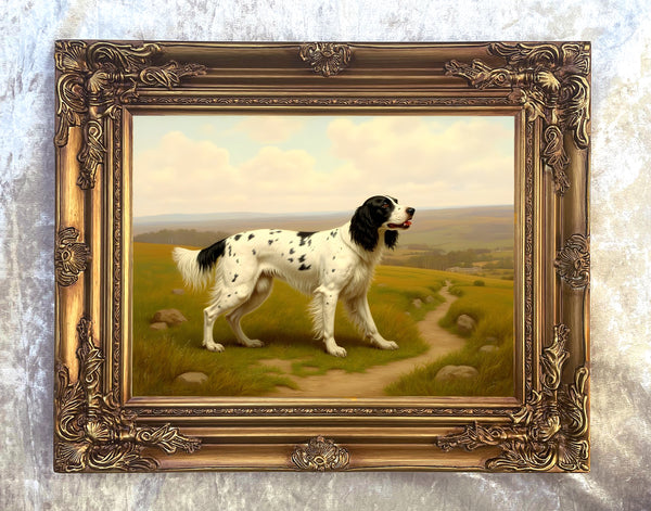 Fine Oleograph on Canvas - English Setter in a Moorland Landscape