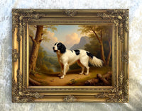 Fine Oleograph on Canvas - English Black & White Setter in a Woodland Landscape