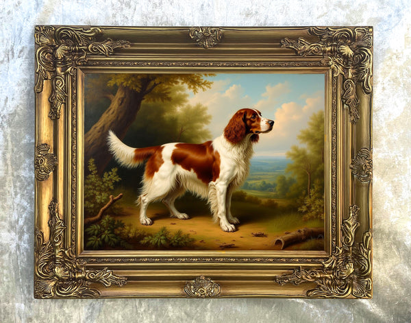 Fine Oleograph on Canvas - English Setter in a Woodland Landscape