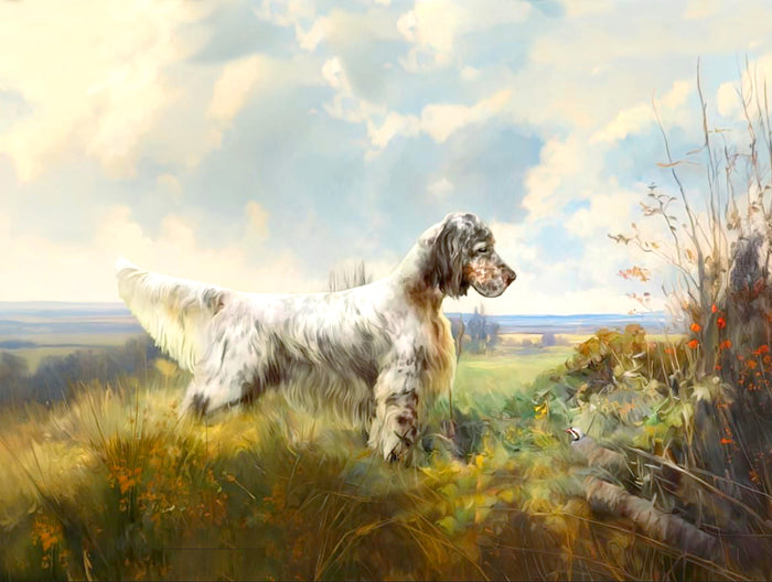 Fine Oleograph on Canvas - An English Setter in the Field