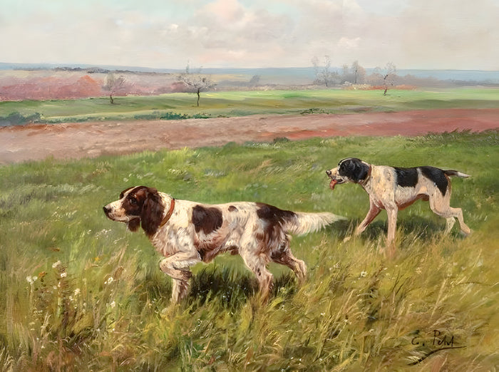 Fine Oleograph on Canvas - An English Setter & Pointer in the Field - aft Eugene Petit