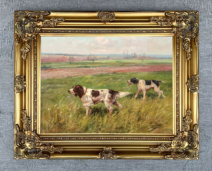 Fine Oleograph on Canvas - An English Setter & Pointer in the Field - aft Eugene Petit