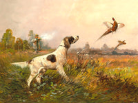 Fine Oleograph on Canvas - English Setter "The Pheasant Hunt"