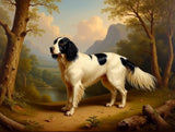 Fine Oleograph on Canvas - English Black & White Setter in a Woodland Landscape