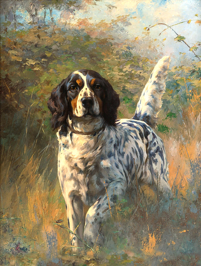Fine Oleograph on Canvas - Setter in a Woodland Landscape after P.L.Rosseau