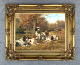 Gilt Framed Oleograph - 4 Setters in a Landscape
