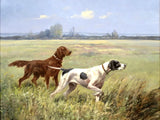 Fine Lithograph on Canvas - Pointer & Setter in a Landscape