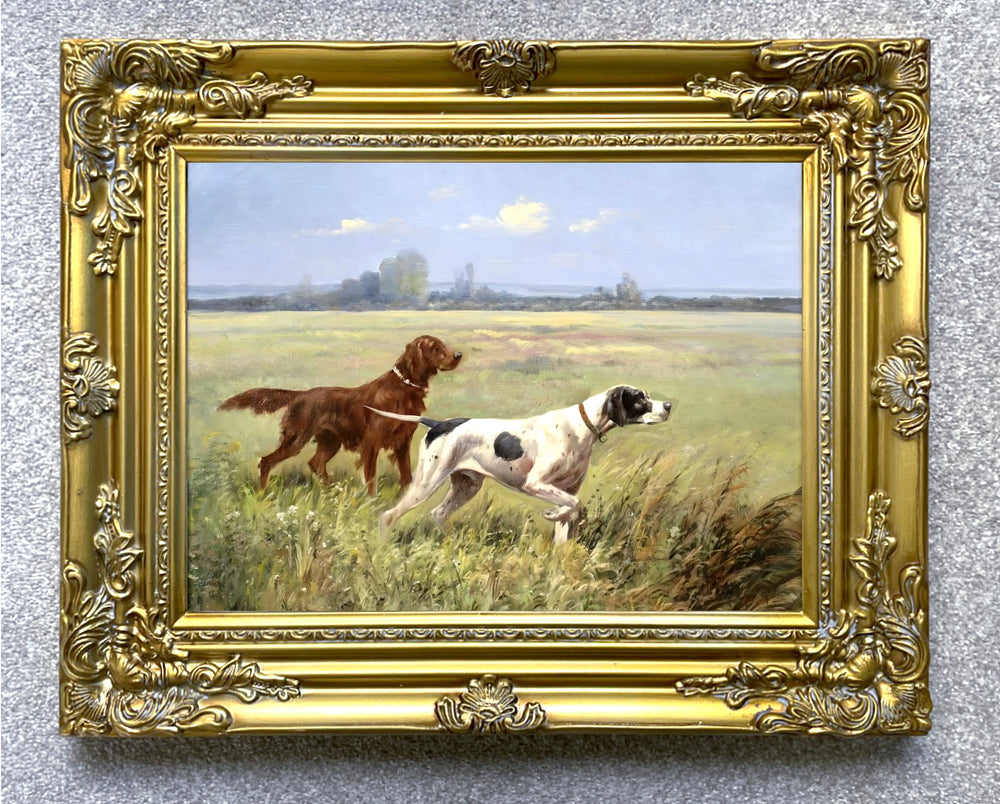 Fine Lithograph on Canvas - Pointer & Setter in a Landscape