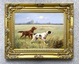 Fine Lithograph on Canvas - Pointer & Setter in a Landscape