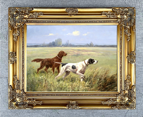 Fine Lithograph on Canvas - Pointer & Setter in a Landscape