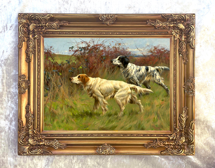 Gilt Framed Oleograph of a English Setters in the Field aft.Thomas Blinks