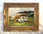 Gilt Framed Oleograph of English Setters in a Coastal Landscape
