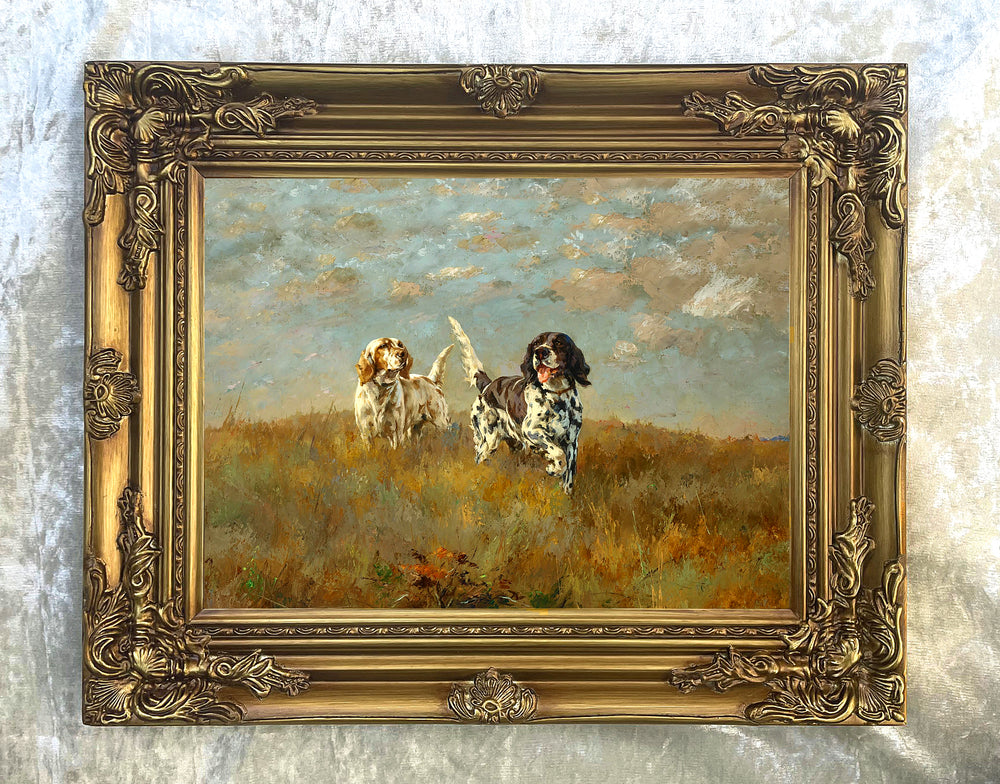 Fine Oleograph on Canvas - A Pair of Setters on a Hilltop after P.L.Rosseau