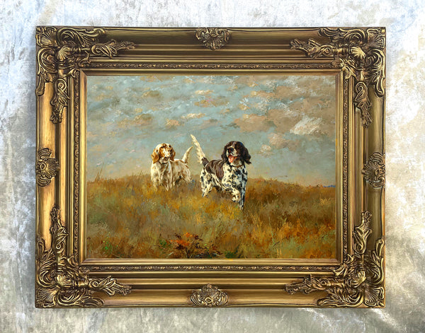 Fine Oleograph on Canvas - A Pair of Setters on a Hilltop after P.L.Rosseau