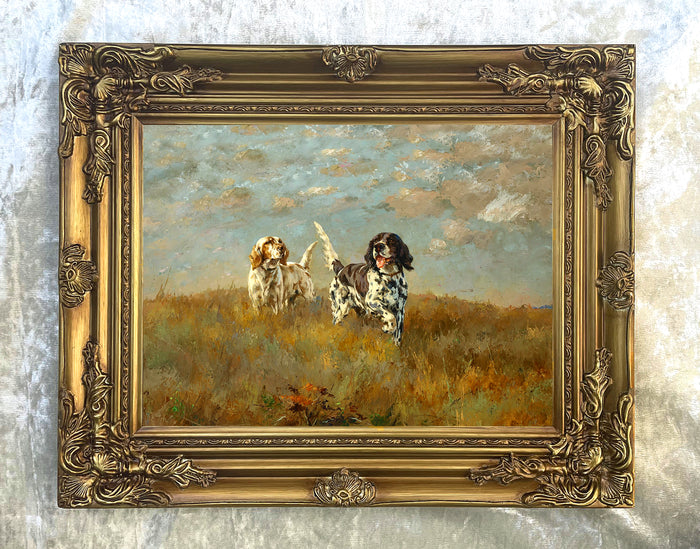 Fine Oleograph on Canvas - A Pair of Setters on a Hilltop after P.L.Rosseau