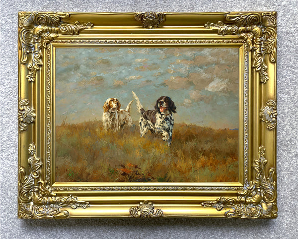 Fine Oleograph on Canvas - A Pair of Setters on a Hilltop after P.L.Rosseau