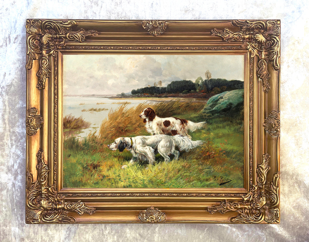 Fine Oleograph on Canvas of a Pair Setters Duck Hunting.