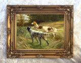 Fine Oleograph on Canvas of a Pair of Setters & a Pointer in the Field