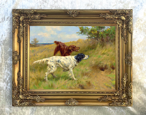 Fine Oleograph on Canvas of a Pair of Setters in the Field
