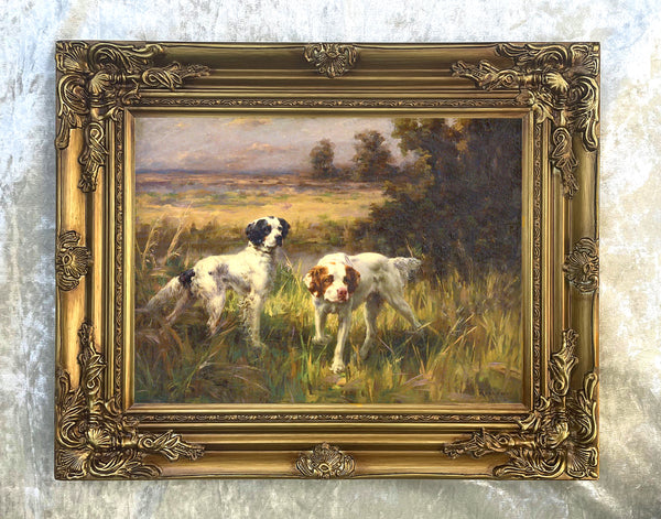 Fine Oleograph on Canvas - "Setters on the Scent in a Landscape"