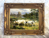 Fine Oleograph on Canvas - "Setters on Point in a River Landscape"