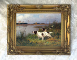 Gilt Framed Oleograph of Spaniels in a River Landscape