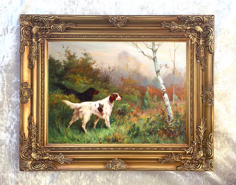 Gilt Framed Oleograph of Setters in a Copse