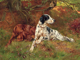 Gilt Framed Oleograph of a pair of English Setters - Waiting for the Guns