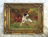 Gilt Framed Oleograph of a pair of English Setters - Waiting for the Guns