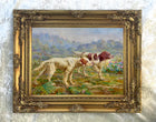 Framed Oleograph of  2 Setters in a Moorland Landscape aft. Rosseau