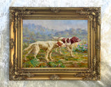 Framed Oleograph of  2 Setters in a Moorland Landscape aft. Rosseau