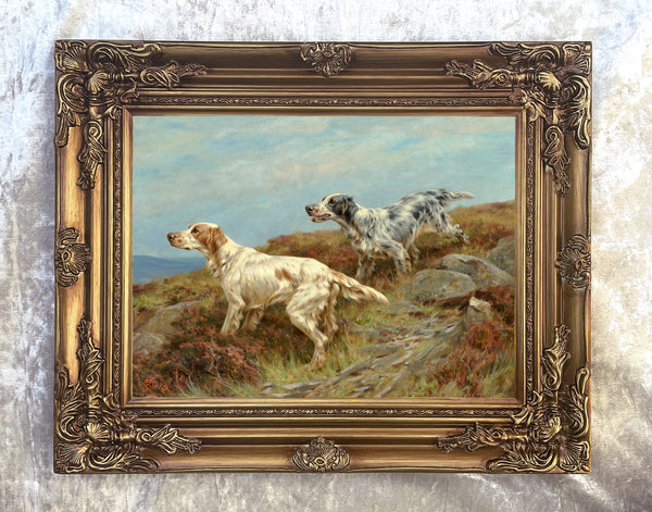 Fine Oleograph on Canvas - A Pair of Setters in the Field aft. Thomas Blinks